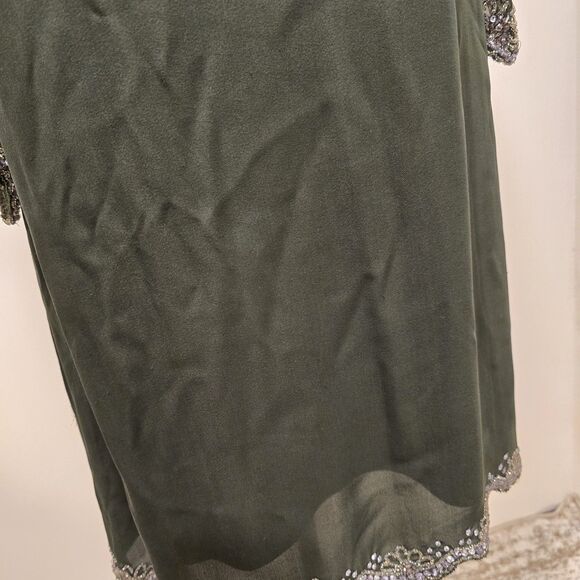 Alice + Olivia Frieda Embellished Trim Beaded Silk Dress Medium Womens Green - Picture 13 of 16